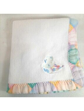 Vintage Carter's Teddy Bear baby Blanket Pastel patchwork Carters Cotton USA